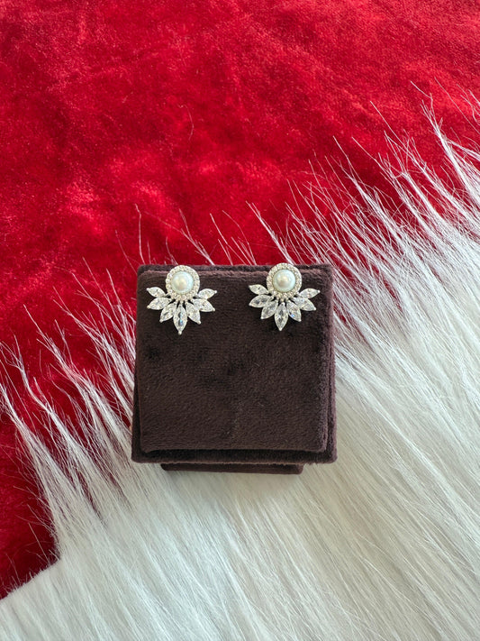 Aavika Zevar Sparkling CZ Teardrop Pearl Earrings | Premium Silver Jewelry for Girls