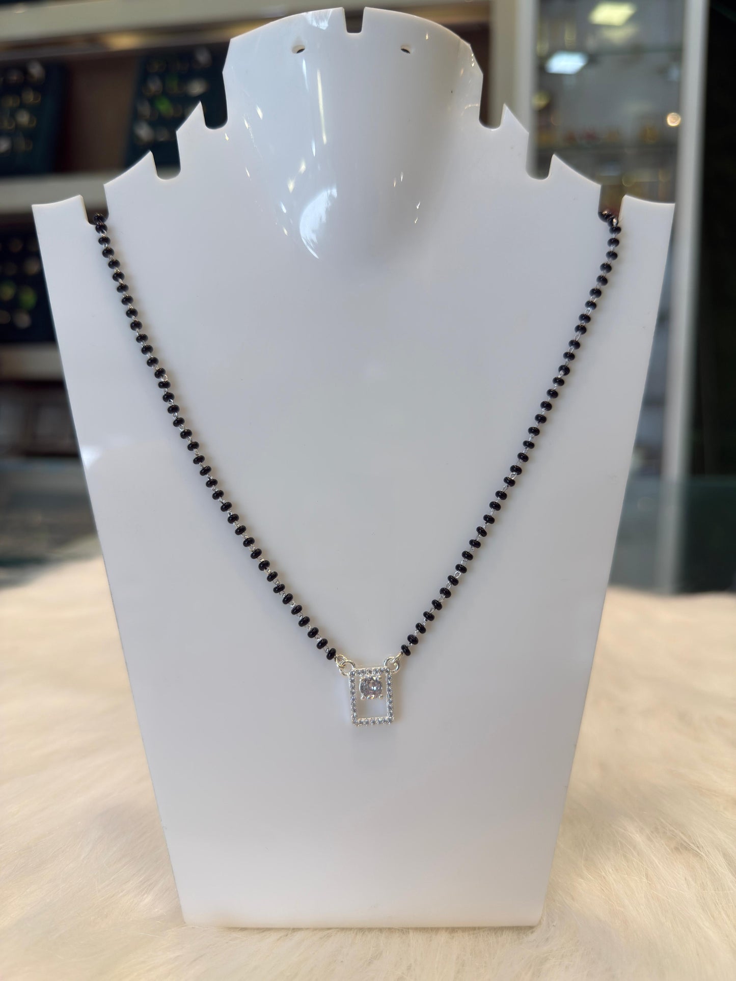 Elegant Silver Mangalsutra with Square Pendant