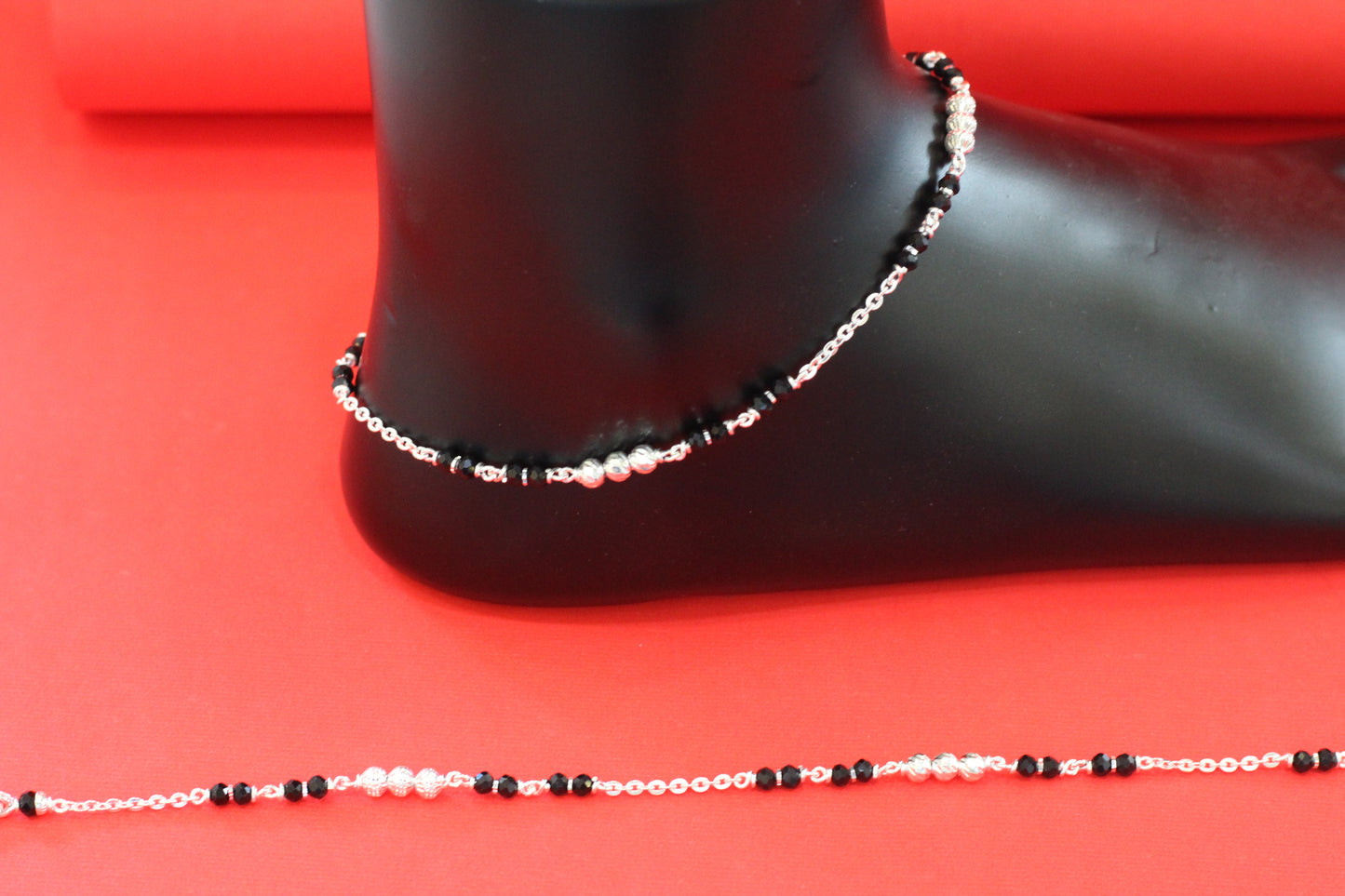 Silver Anklet for Women & Girls | Traditional Black Beads Payal | Stylish Daily Wear Silver Anklet Jewelry