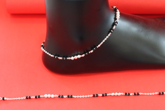 Silver Anklet for Women & Girls | Traditional Black Beads Payal | Stylish Daily Wear Silver Anklet Jewelry