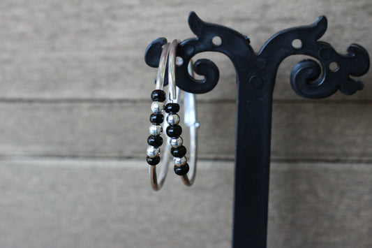 Silver kadli for kids in black beeds