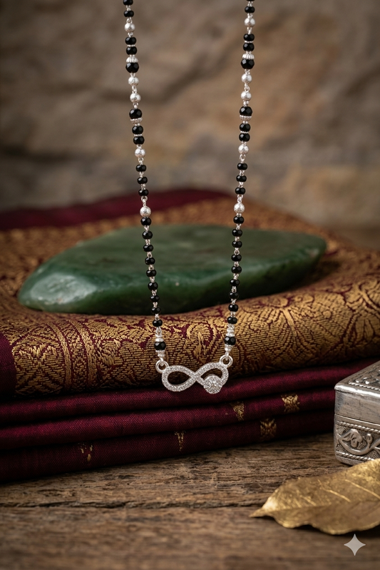 Aavikazevar 925 Sterling Silver Mangalsutra for Women | Daily Wear Black Bead Chain with Elegant infinit Pendant | Lightweight & Skin-Friendly