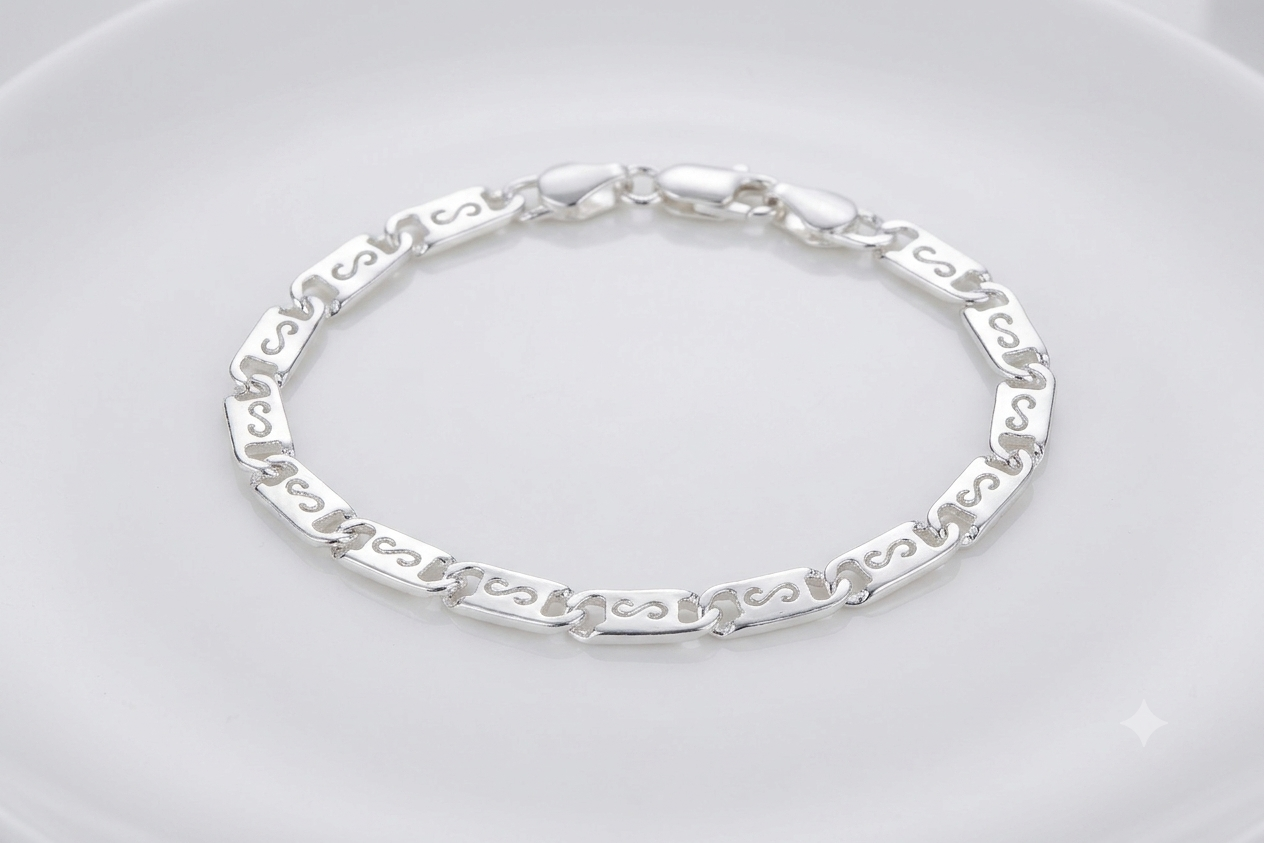Pure Silver navabi Bracelet for Men | Flexible navabi Pattern | Elegant Casual & Party Wear