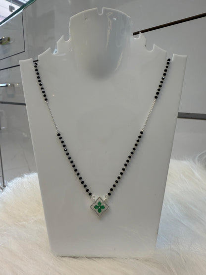 Lightweight Silver Black Bead Mangalsutra with Geometric Diamond Pendant | Office Wear & Gift Jewellery for Women