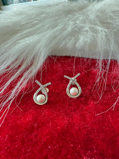 Aavika Zevar Sterling Silver Pearl Stud Earrings for Women & Girls | Elegant Teardrop Design