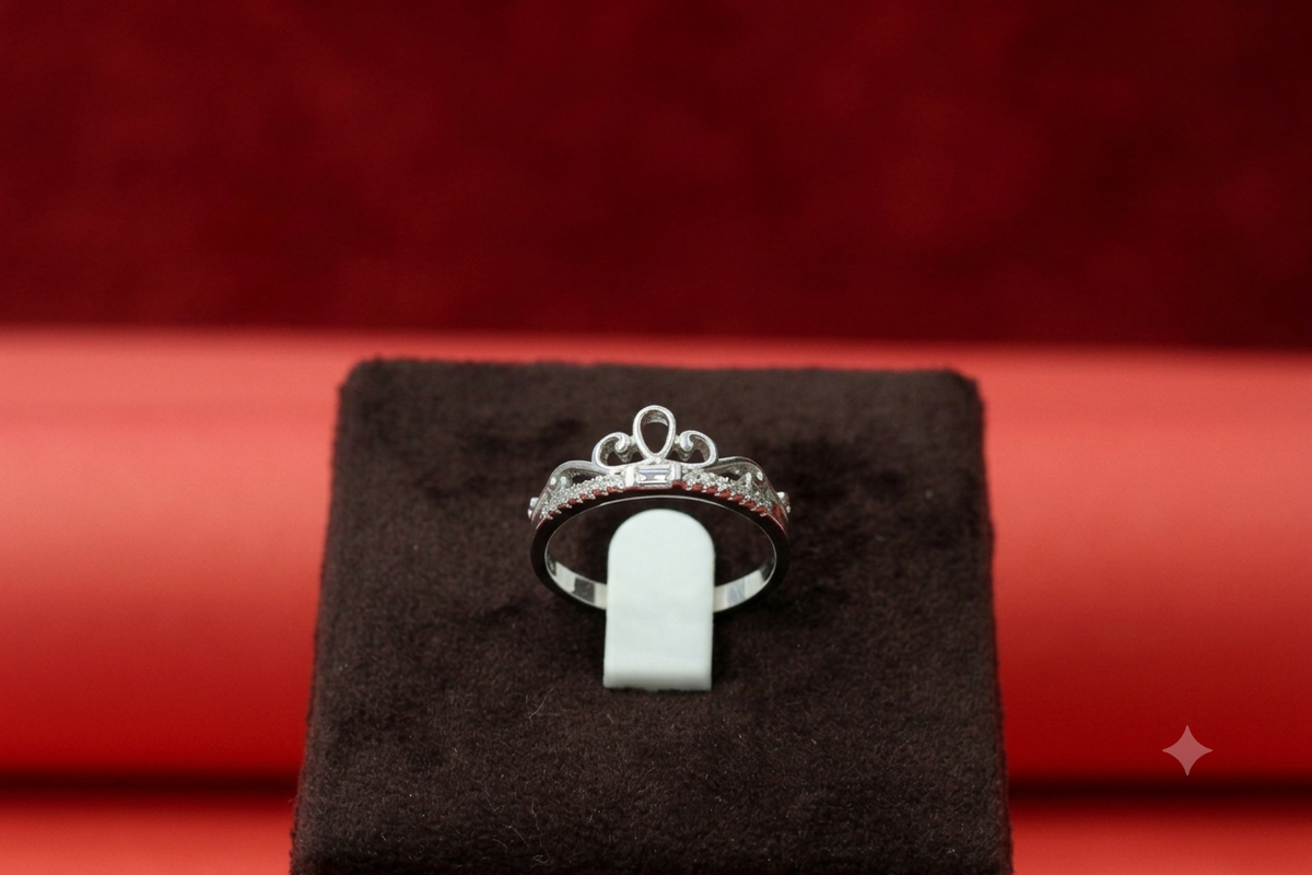 Classic Sterling Silver CZ Ring for Girls crown design Minimal & Elegant Party Wear Ring