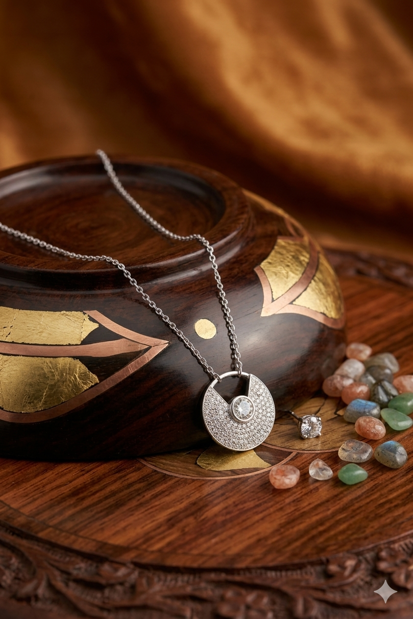 Aavika Zevar 925 Sterling Silver Round Solitaire Pendant Necklace for Women | Minimalist Brilliant Cut Diamond-Simulant Daily Wear Jewelry