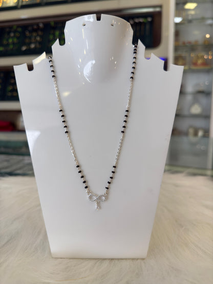 Silver Mangalsutra with CZ infinity Pendant | Daily Wear Black Beads Chain for Women | Lightweight Traditional Jewelry