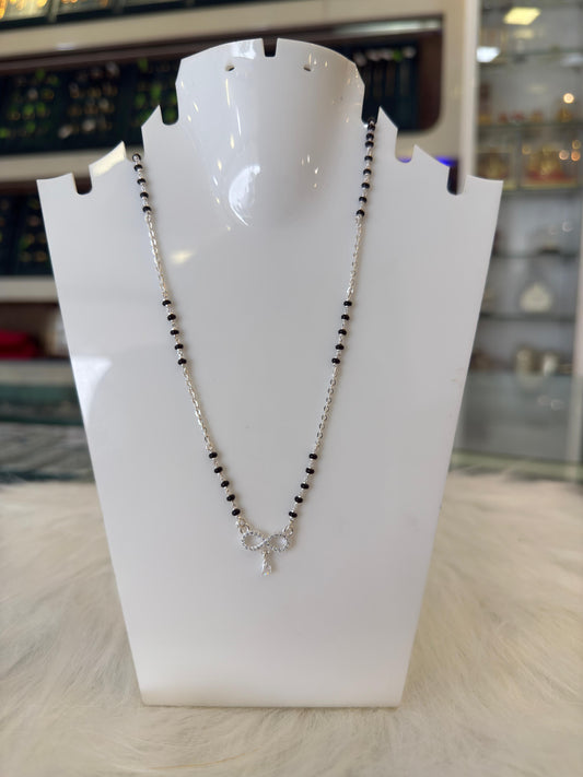 Silver Mangalsutra with CZ infinity Pendant | Daily Wear Black Beads Chain for Women | Lightweight Traditional Jewelry