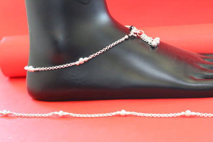 Elegant Silver Beaded Anklet for Women & Girls – Lightweight Daily Wear Payal