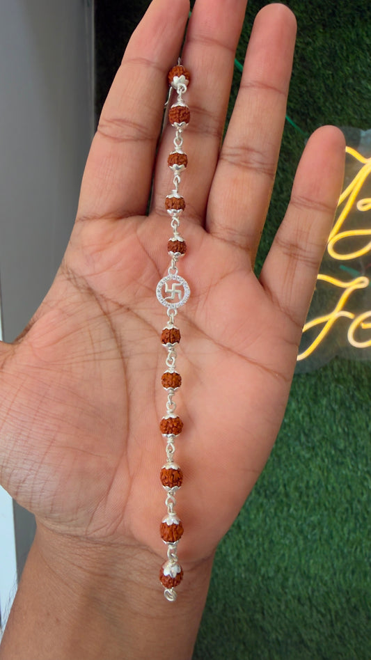 Pure Silver Swastik Rudraksha Bracelet