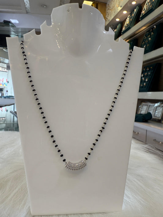 Elegant Silver-Plated Mangalsutra with CZ Stone Pendant