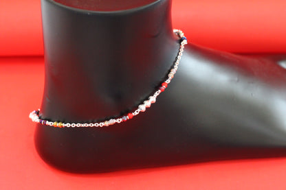 Stylish Silver Chain Anklet with multi color Beads – Everyday Wear Sterling Silver Payal