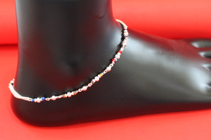 Stylish Silver Chain Anklet with multi color Beads and slik chain  – Everyday Wear Sterling Silver Payal