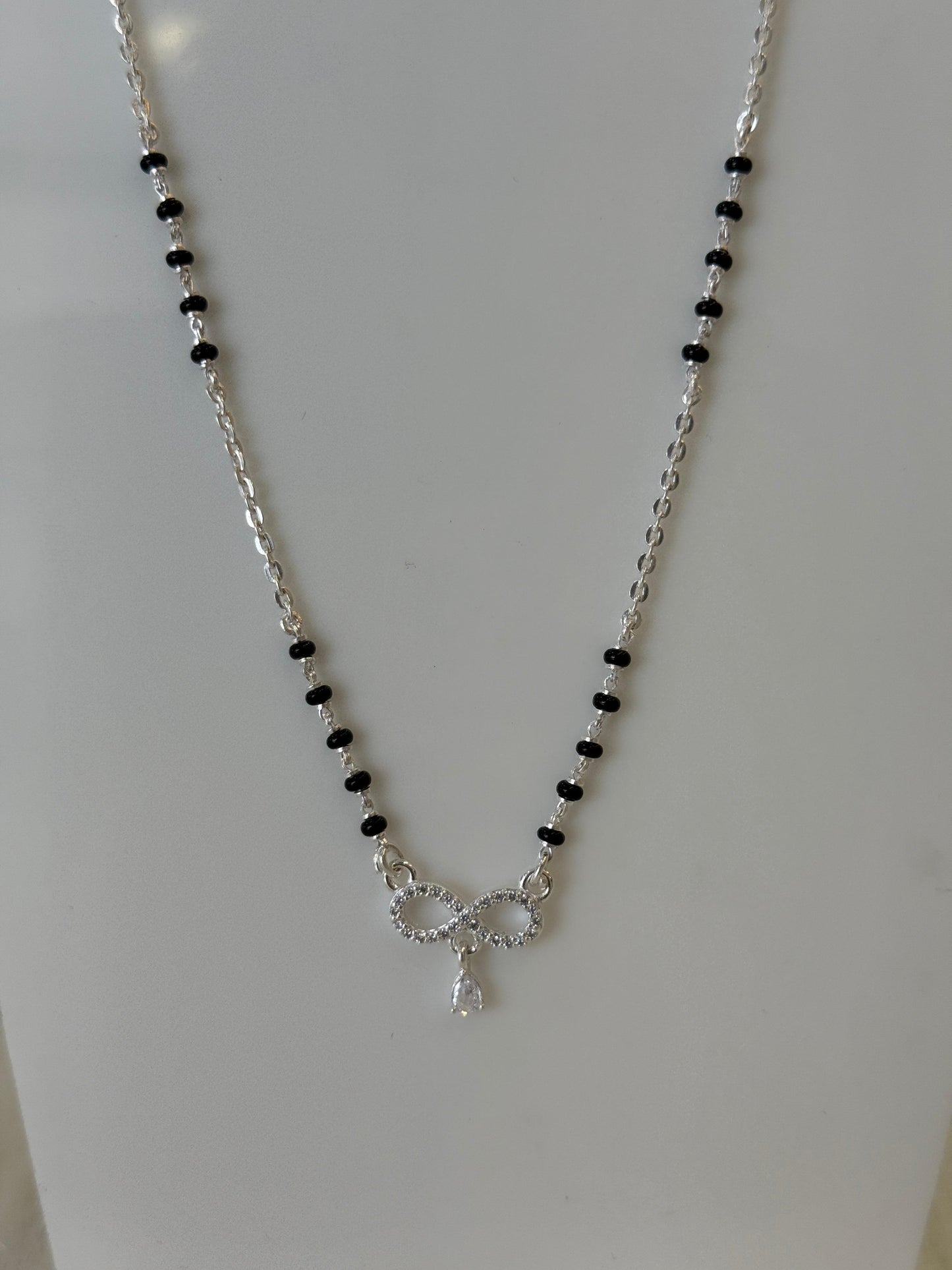 Silver Mangalsutra with CZ infinity Pendant | Daily Wear Black Beads Chain for Women | Lightweight Traditional Jewelry