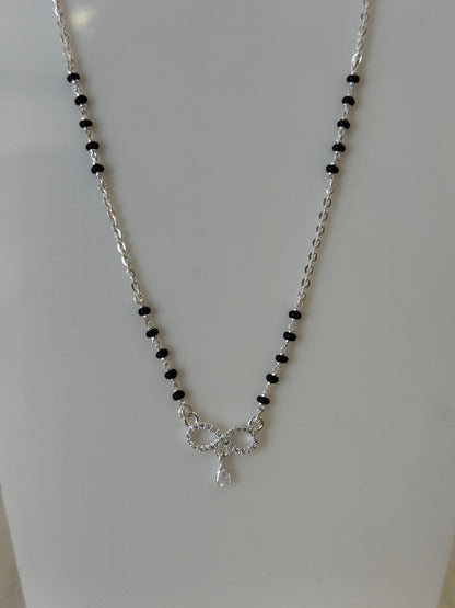Silver Mangalsutra with CZ infinity Pendant | Daily Wear Black Beads Chain for Women | Lightweight Traditional Jewelry