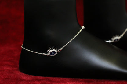 925 Sterling Silver Evil Eye Anklet for Women & Girls | Adjustable Chain Payal with Protective Eye Charm