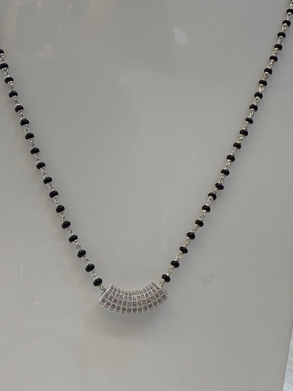Elegant Silver-Plated Mangalsutra with CZ Stone Pendant