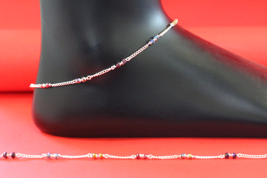 Elegant Silver Anklet with Multicolor Beads for Women & Girls with linked chain