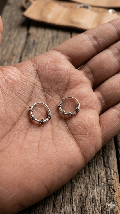 Pure 925 Sterling Silver oxidised Hoop Bali Earrings for Men & Women pair (10mm Inner Diameter)
