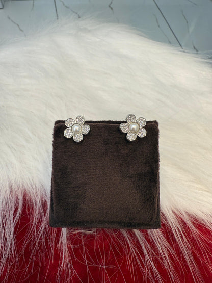 Aavika Zevar Sterling Silver Pearl Stud Earrings for Women & Girls | Elegant Teardrop Design