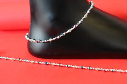 Elegant Silver Anklet with Multicolor Beads – Traditional & Stylish Payal for Women and Girls