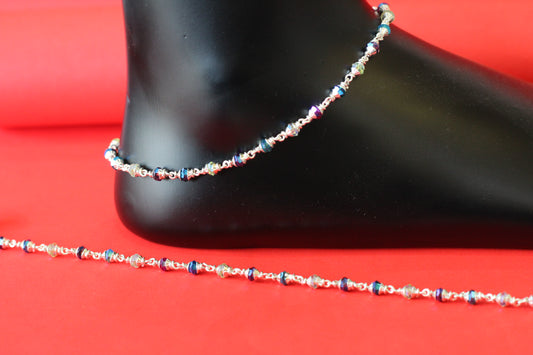 Elegant Silver Anklet with Multicolor Beads – Traditional & Stylish Payal for Women and Girls