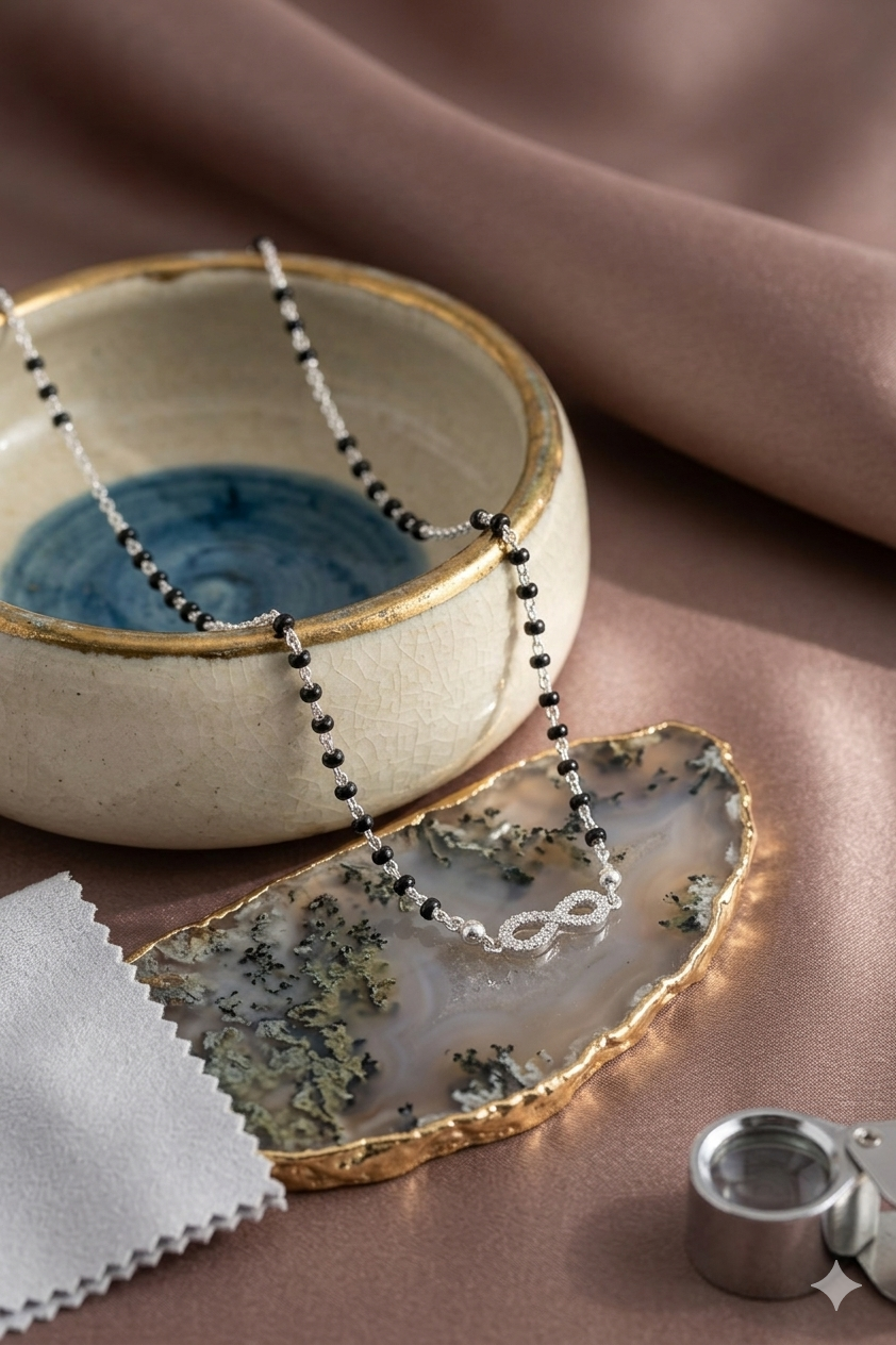 Timeless Bloom Silver Mangalsutra with infinity pendant