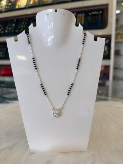 Silver Mangalsutra with flower Pendant | Daily Wear Black Beads Chain for Women | Lightweight Traditional Jewelry
