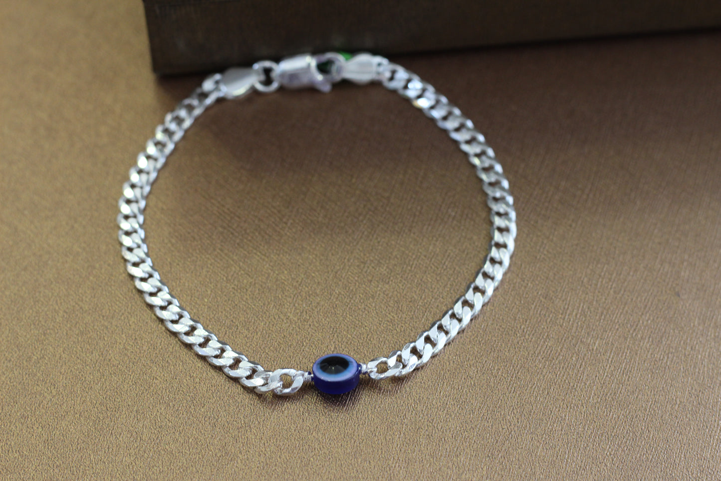 Pure Silver currap Bracelet with evil eye for Men | Flexible evil eye currap Pattern | Elegant Casual & Party Wear