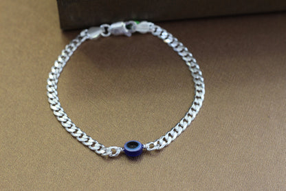 Pure Silver currap Bracelet with evil eye for Men | Flexible evil eye currap Pattern | Elegant Casual & Party Wear