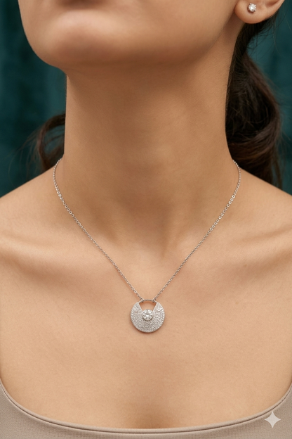 Aavika Zevar 925 Sterling Silver Round Solitaire Pendant Necklace for Women | Minimalist Brilliant Cut Diamond-Simulant Daily Wear Jewelry