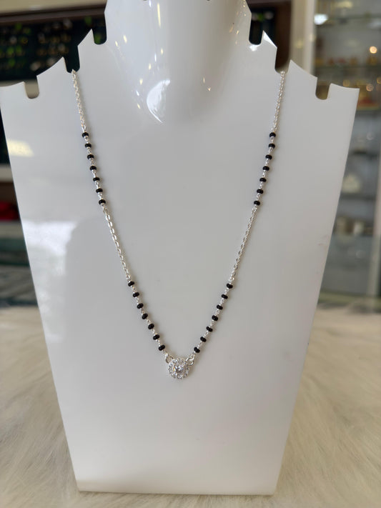 Silver Mangalsutra with single stud Pendant | Daily Wear Black Beads Chain for Women | Lightweight Traditional Jewelry