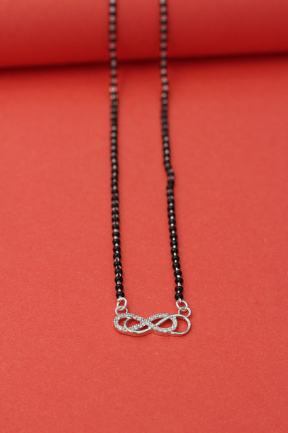 Italian Silver 925 Hallmarked Mangalsutra for Women | two Infinity Design CZ Pendant | Black Beads Chain | Daily Wear & Gift for Wife