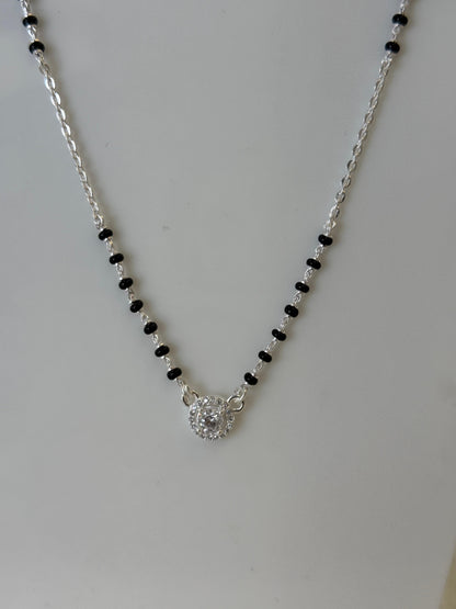 Silver Mangalsutra with single stud Pendant | Daily Wear Black Beads Chain for Women | Lightweight Traditional Jewelry