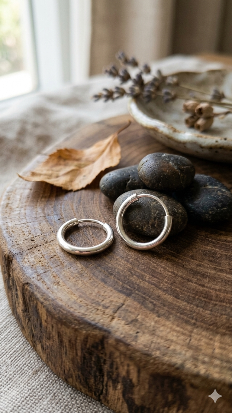 Pure 925 Sterling Silver Plain Hoop Bali Earrings for Men & Women pair (10mm Inner Diameter)