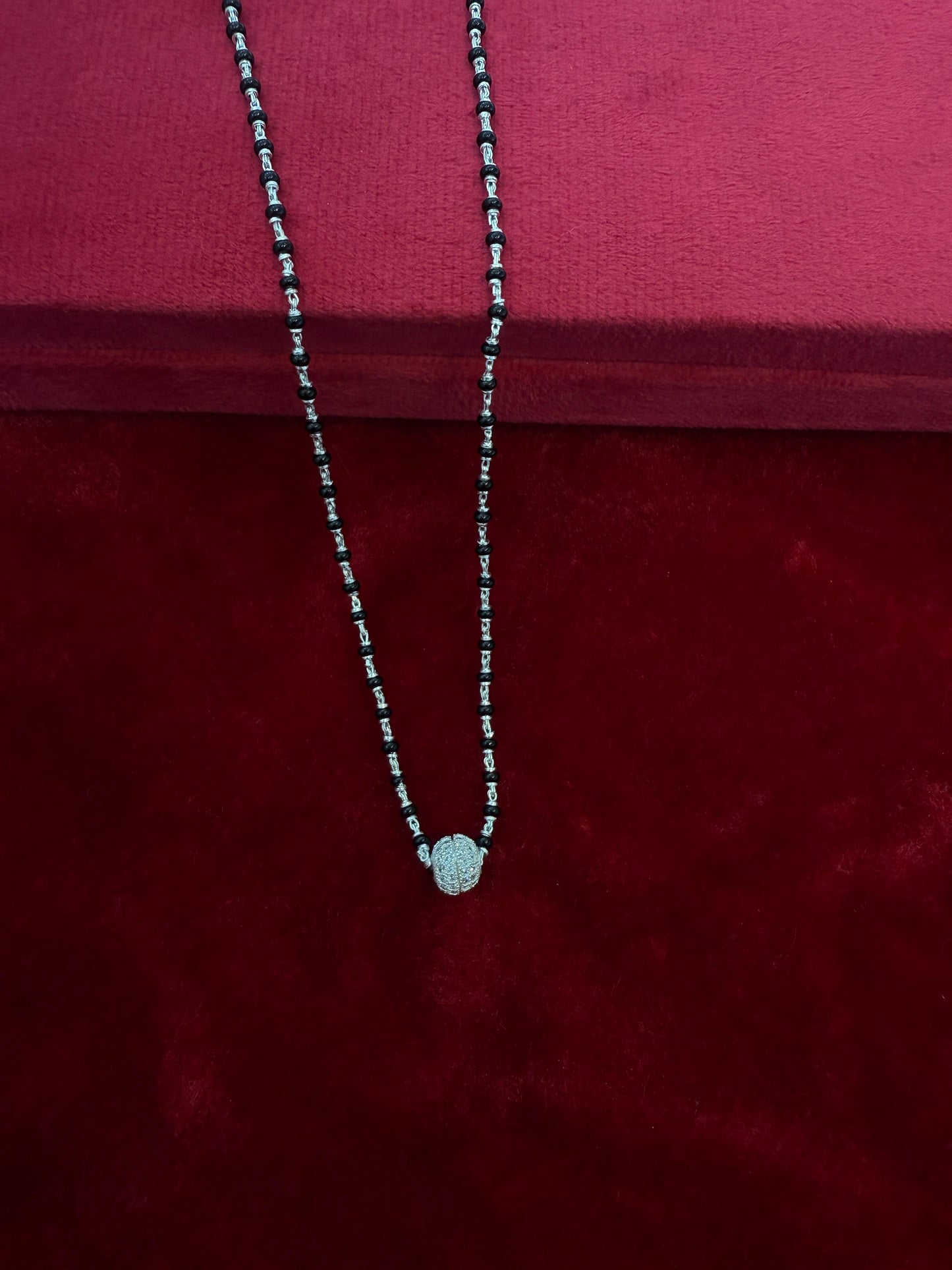 GraceLink Modern Silver Mangalsutra with full dimond ball pendant