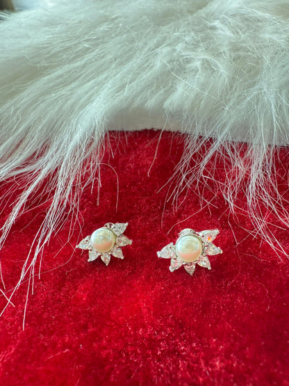 Aavika Zevar Classic Teardrop Pearl Earrings for Women | CZ Stone Silver Studs