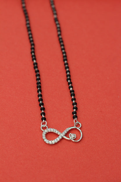 Italian Silver 925 Hallmarked Mangalsutra for Women | Infinity Design with small heart CZ Pendant | Black Beads Chain | Daily Wear & Gift for Wife