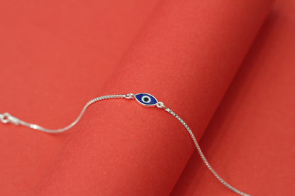 Aavikazevar Minimal Silver Bracelet evil eye with box chain
