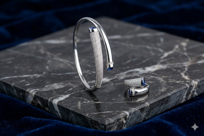 Elegant Silver Finish Kada & Ring Combo Set with CZ Stones