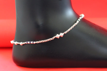 Elegant Silver Anklet with black color Beads – Traditional & Stylish Payal for Women and Girls