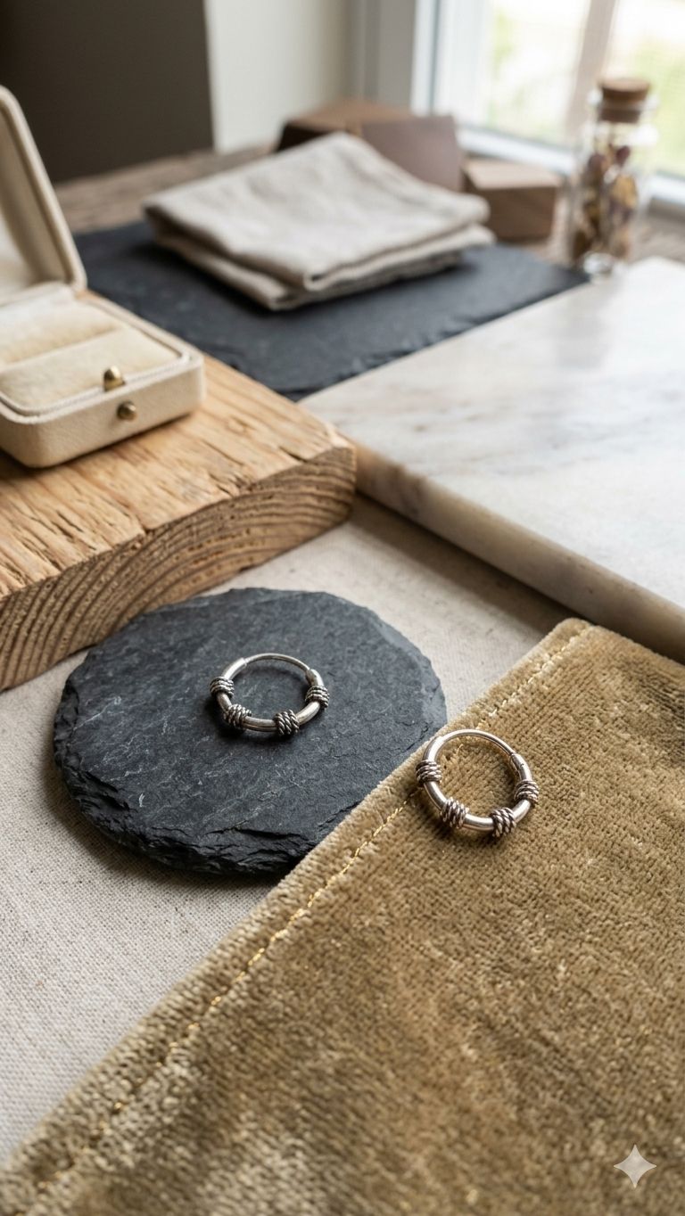 Pure 925 Sterling Silver oxidised Hoop Bali Earrings for Men & Women pair (10mm Inner Diameter)