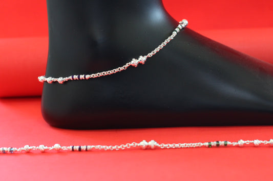 Elegant Silver Anklet with black color Beads – Traditional & Stylish Payal for Women and Girls
