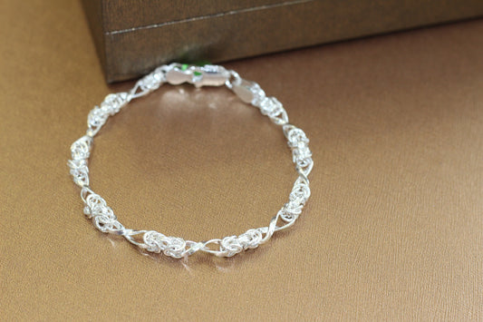 Silver Men’s Bracelet | Stylish Interlinked Knot Chain Bracelet for Men | Classic Daily Wear Silver Kada Bracelet