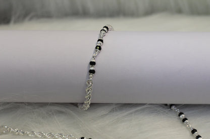 Elegant Silver Payal with black Beads in rope chain