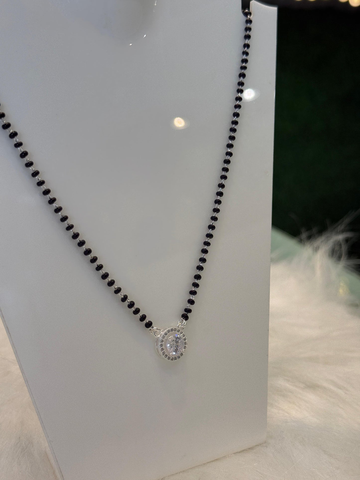 Stylish Oval Pendant Silver Mangalsutra for Women