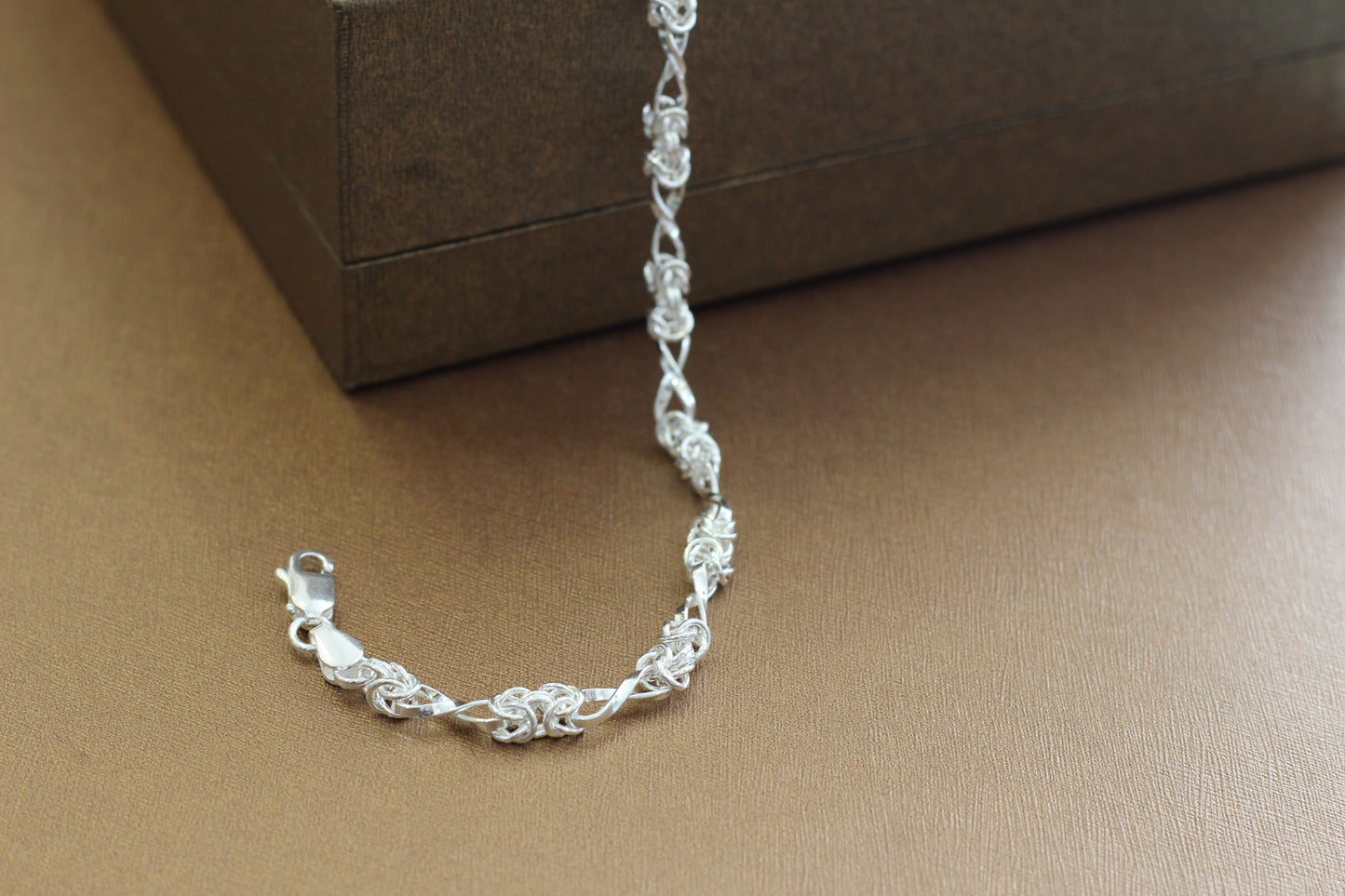 Silver Men’s Bracelet | Stylish Interlinked Knot Chain Bracelet for Men | Classic Daily Wear Silver Kada Bracelet