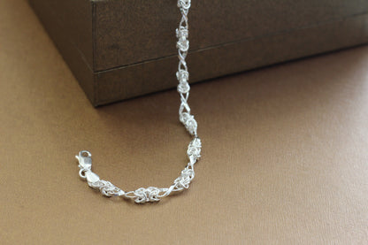 Silver Men’s Bracelet | Stylish Interlinked Knot Chain Bracelet for Men | Classic Daily Wear Silver Kada Bracelet