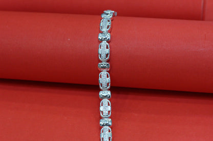 Alternating textured and stone-studded rectangular links Elegant Silver-Tone Designer Bracelet